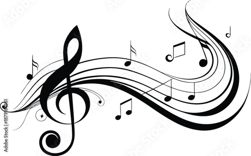 Elegant musical composition with treble clef and notes on a white background creating harmony