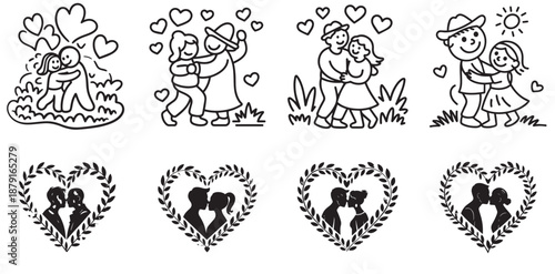 Love and Romance Illustrations: A collection of heartwarming illustrations capturing moments of love, romance, and affection, perfect for conveying themes of togetherness, relationships.