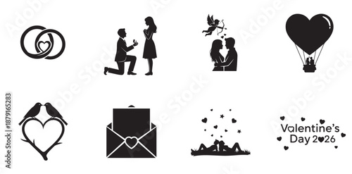 Love's Emblem Collection: A curated ensemble of romantic vector graphics. A symbolic display of love, perfect for expressing affection and commemorating special moments. 