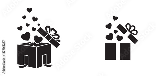 Hearts from a Box:  A symbolic illustration of a gift box, the lid ajar, releasing a shower of hearts, a visual representation of love, surprise, or a special occasion.