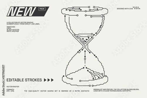 Abstract circuitry designs showcasing geometric and minimalist aesthetics with editable strokes