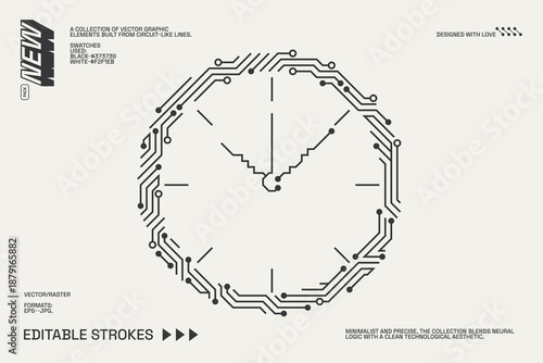 Abstract circuitry designs showcasing geometric and minimalist aesthetics with editable strokes