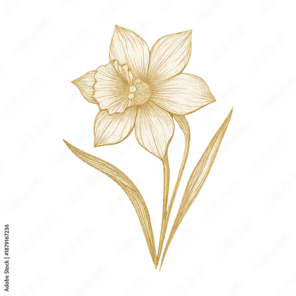 Fototapeta premium PNG Elegant golden daffodil on black