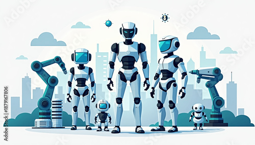 Futuristic Robotics and AI Automation Vector Illustration