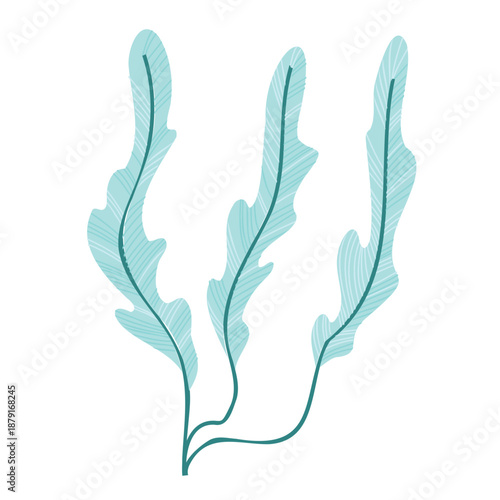 Cute kids style turquoise seaweed plant with oval leaves isolated underwater element vector illustration