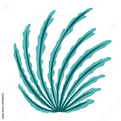 Cute kids style teal seagrass tuft isolated underwater seaweed element vector illustration