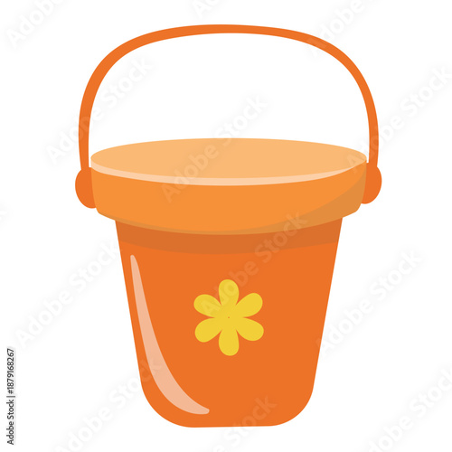 Cute kids style beach bucket pail with handle and flower icon isolated on white background