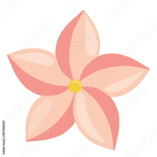 Pink plumeria frangipani flower icon in flat cartoon style