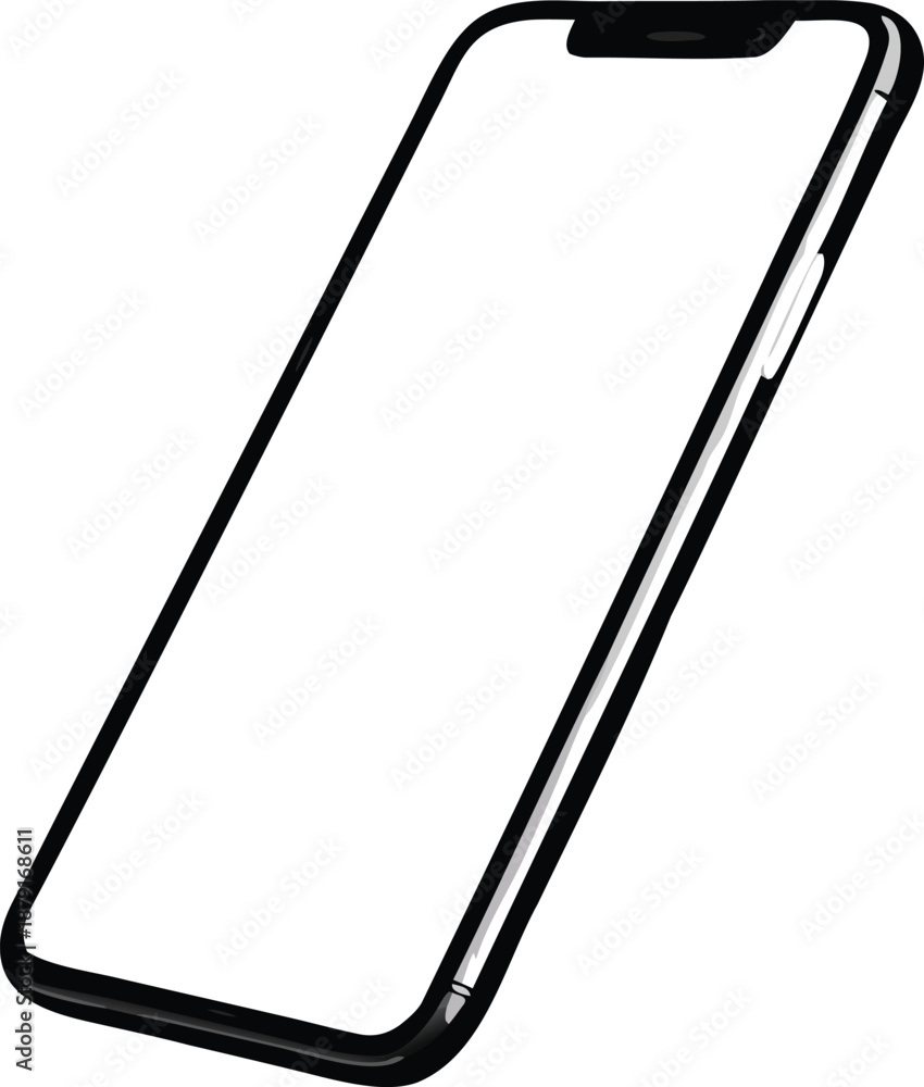 Obraz premium Black smartphone outline with blank screen on white background for mockup or template use in design and advertising