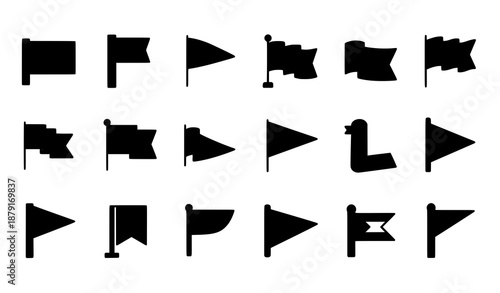 Filled waving flag icon set with banners and national flags for branding and web apps