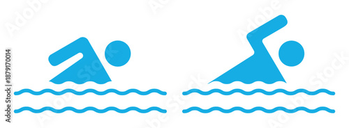 Swimming icon set. Minimal vector pictogram of swimmer in freestyle stroke. Simple swimming symbol suitable for pool, beach, sea and water sport concepts. Clean graphic icon illustration.