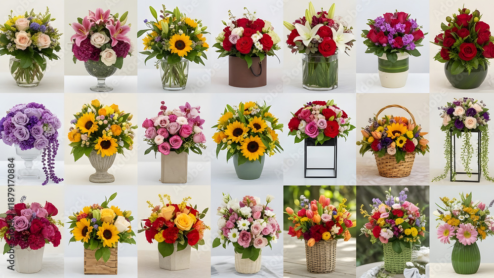 Fototapeta premium Collage of Diverse Flower Arrangements bouquet floral