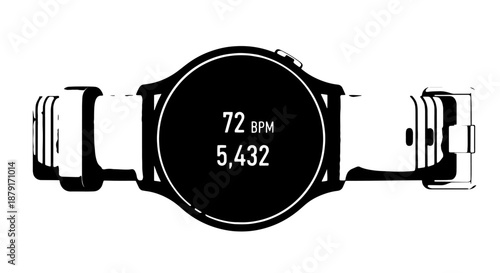 Smartwatch displaying heart rate and steps on a black wristband.