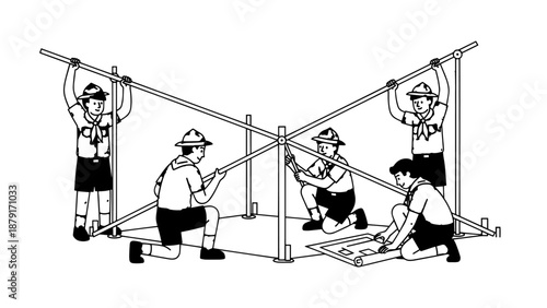 Group of people engaging in a suspended rope obstacle course outdoors.