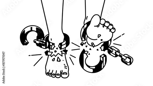 Illustration of chained ankles and restrained feet symbolizing social confinement.