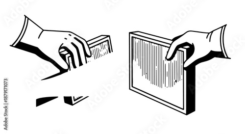 Illustration of hands exchanging money and a card during a payment transaction.