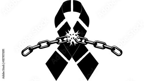 Black Awareness Ribbon with Chain and Snowflake Emblem Symbolizing Mourning and Solidarity.