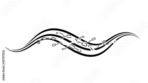 Elegant black musical notes and swirling staff decorative illustration.