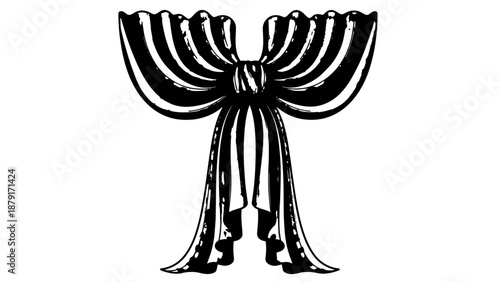 Decorative vintage ribbon bow with ornate draped tails.