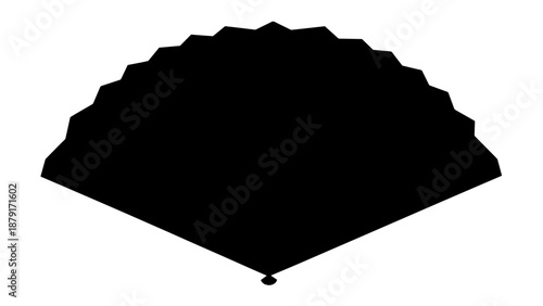 Monochrome silhouette of a traditional folded hand fan showcasing elegant symmetry and curves.