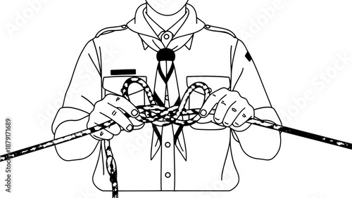Illustration of a person tying knots with rope during a focused practice session.