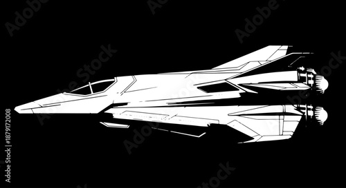 Sleek white aircraft silhouette resembling a spacecraft against a black background.