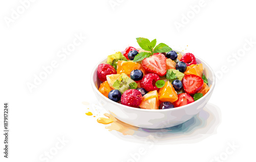 Colorful fresh fruit salad with strawberries, oranges, and blueberries