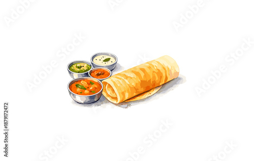 South indian dosa with sambar and chutneys - traditional cuisine