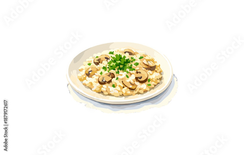 Delicious creamy mushroom risotto with fresh parsley garnish