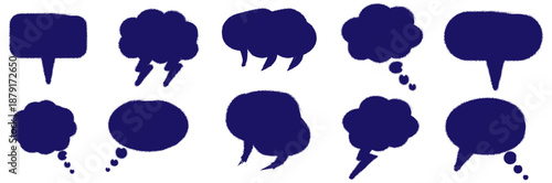 Collection of dark blue ink stains on white background