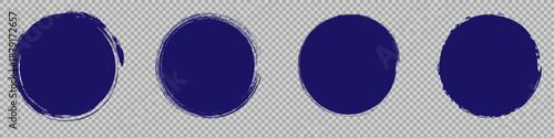 Four dark blue oval shapes on grey background