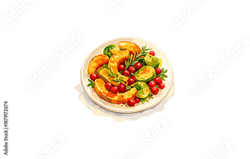 Autumn harvest salad with pumpkin, brussels sprouts, and cranberries