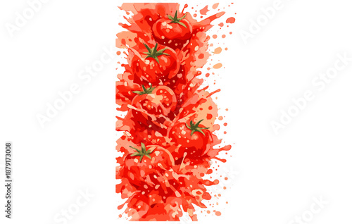 Vibrant watercolor tomatoes with splash effect in red tones