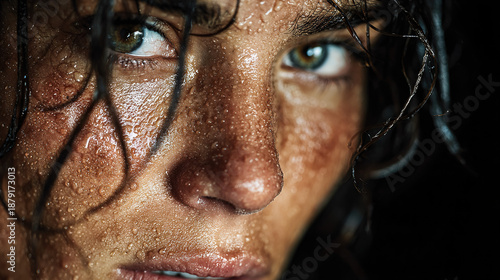 Female Athlete Intense Portrait Sweat Close-Up Fitness Determination