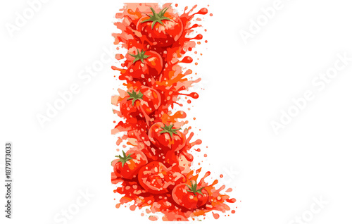 Artistic splash of vibrant red tomatoes with watercolor effect
