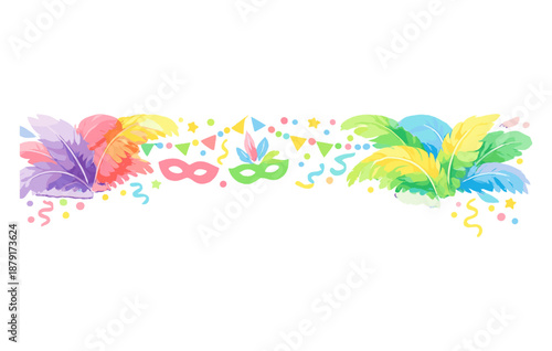 Colorful mardi gras banner with masks and feathers