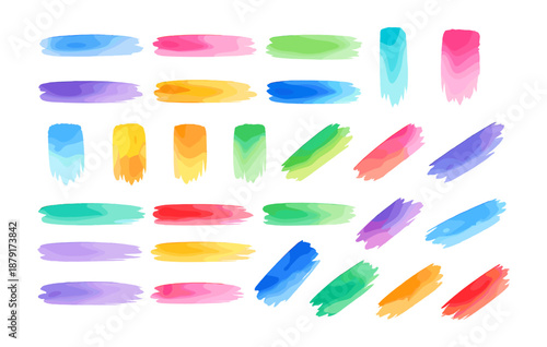 Colorful brushstroke set in pastel and vibrant hues on white background