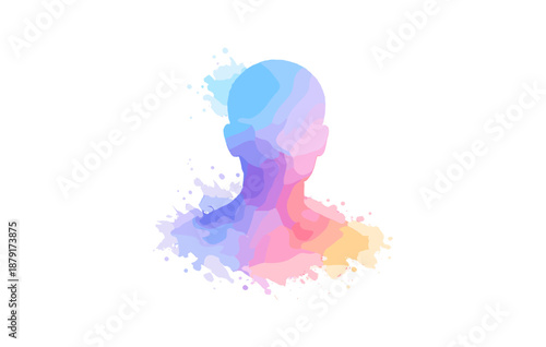 Abstract watercolor silhouette with colorful splash art on white background