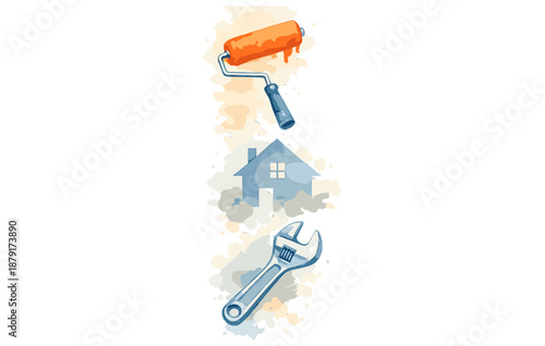 Home improvement concept with paint roller and wrench icons