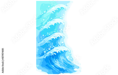 Dynamic ocean waves with flowing water and seafoam in artistic style