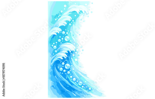 Dynamic ocean wave with splashing foam in vibrant blue tones