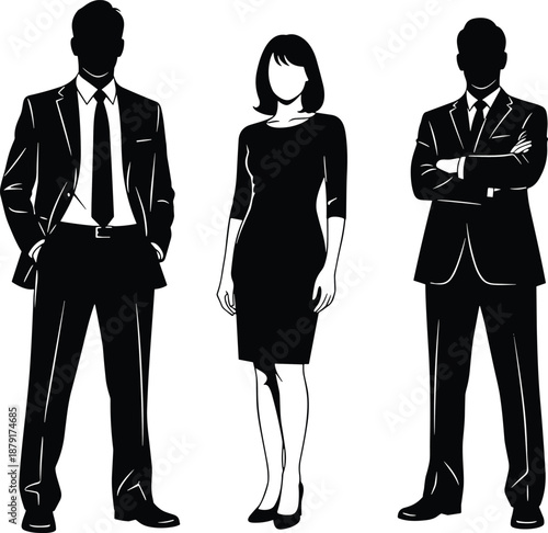 Canvastavla Three business people silhouettes in formal attire including suit, dress, tie, p