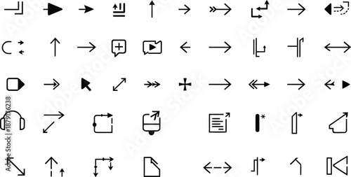 Vector illustration of a black music icons and notes set featuring web media player buttons and business signs for internet website design