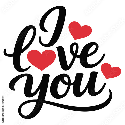 I love you phrase with heart shapes, romantic declaration in calligraphy style for valentine's day card and love message, vector illustration isolated on white