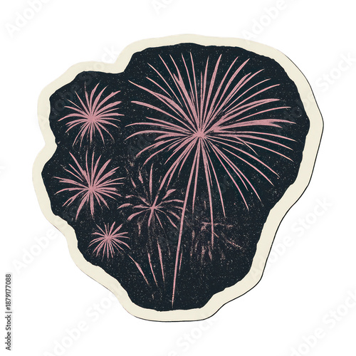 PNG Vintage fireworks celebration illustration.