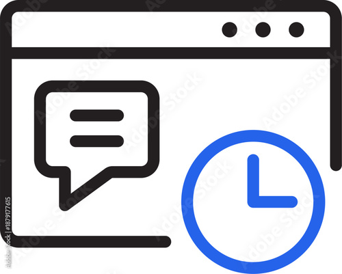 Web browser with chat bubble and clock icon representing online communication and time management.