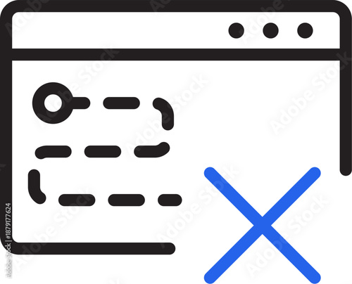 Browser window with a key icon and a blue X symbol.