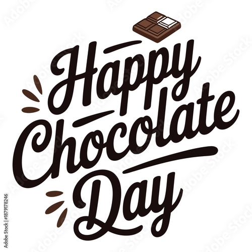 Happy chocolate day typography with chocolate bar flat vector illustration for celebrating delicious world chocolate day in trendy lettering
