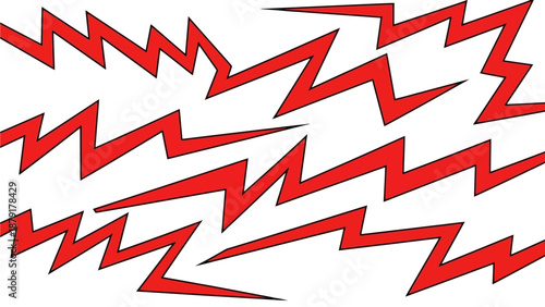 Multiple red lightning bolts illustration in a diagonal pattern on a plain background viewed from a straightforward angle