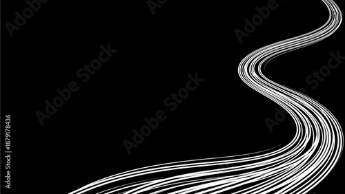 Sleek, flowing lines curve dynamically from bottom left to top right, creating a sense of fluid motion and abstract design